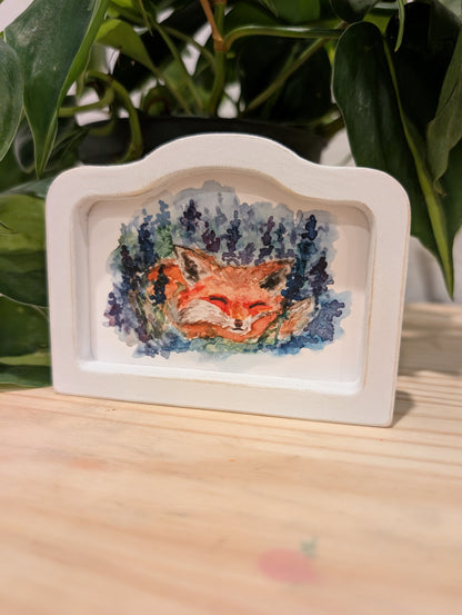 Mini Sleeping Fox Art Print - Wood Arch Frame - Lora Cavallin Art