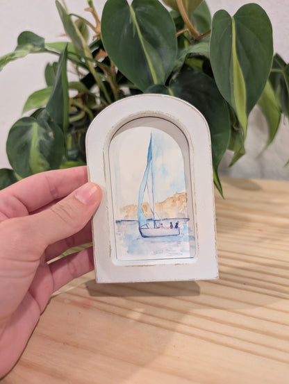Mini Sailboat Art Print - Wood Arch Frame - Lora Cavallin Art