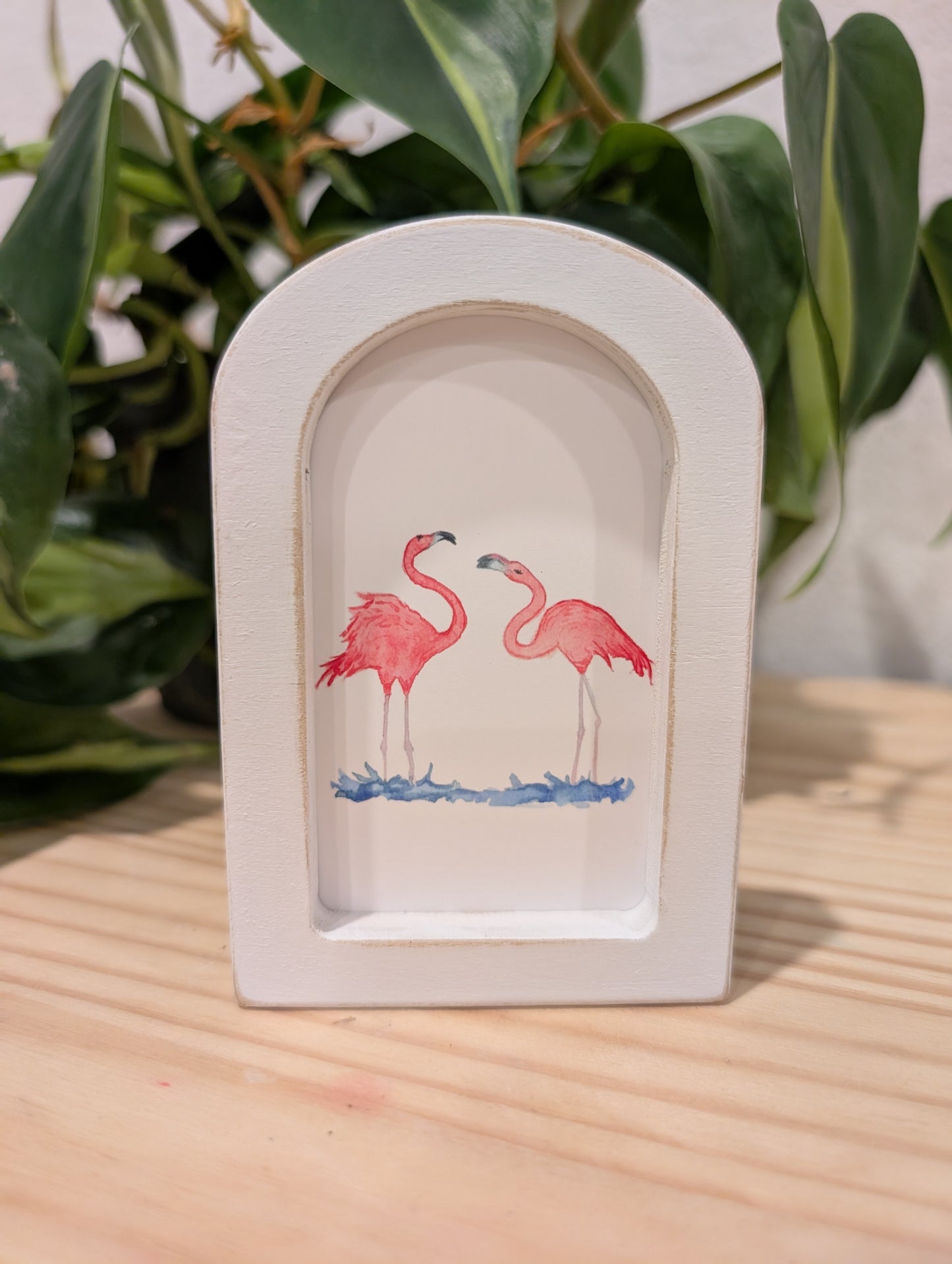 Mini Flamingo Dance Art Print - Wood Arch Frame - Lora Cavallin Art