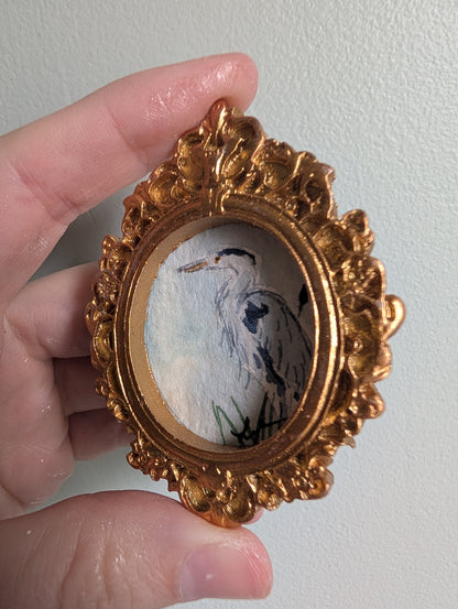 Mini Blue Heron Painting - Original Watercolor Art by Lora Cavallin