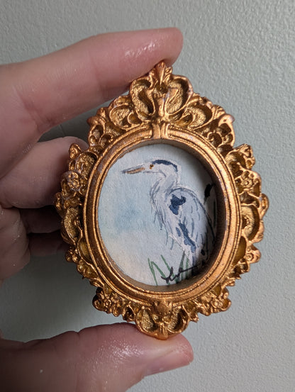 Mini Blue Heron Painting - Original Watercolor Art by Lora Cavallin