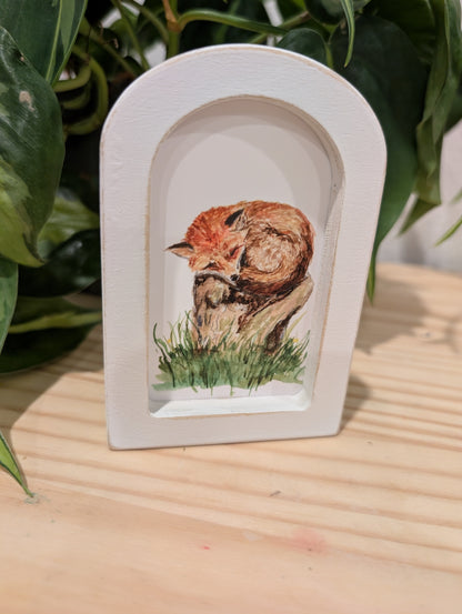 Mini Sleeping Fox Art Print - Wood Arch Frame - Lora Cavallin Art