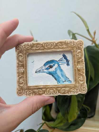 Mini Peacock Painting - Original Watercolor Art by Lora Cavallin