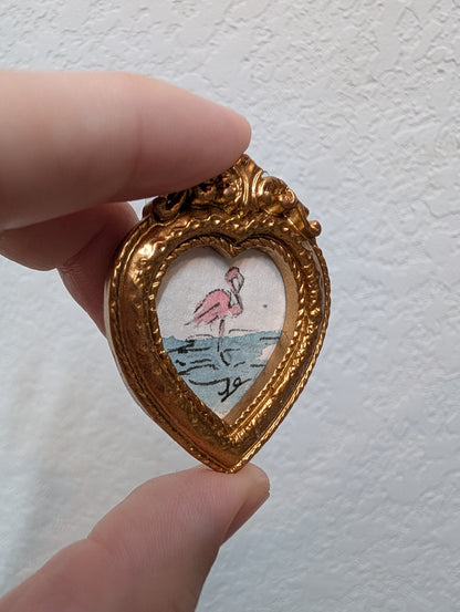 Mini Flamingo Painting - Tiny Original Watercolor Art by Lora Cavallin