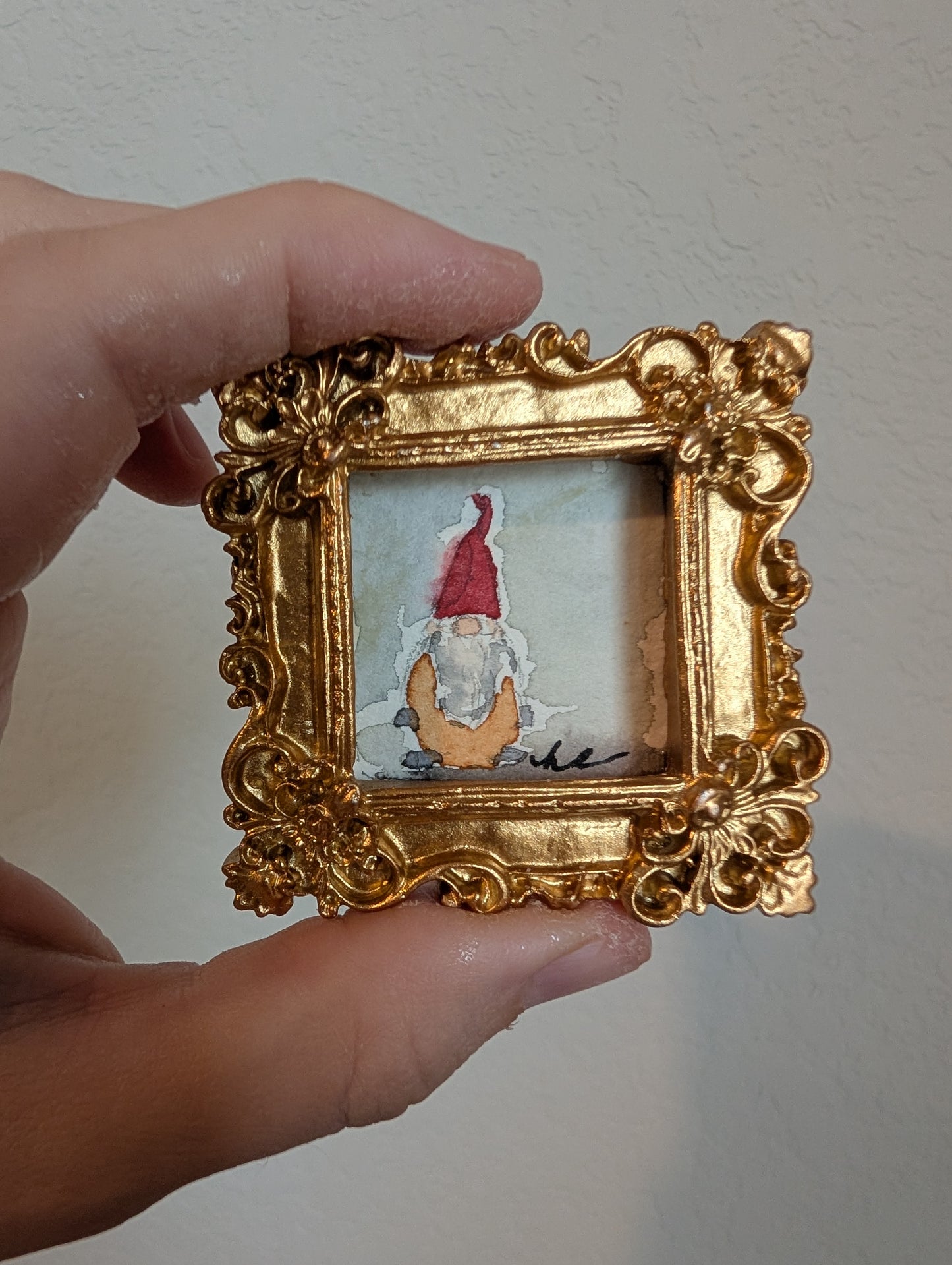 Mini Gnome Tomte Painting - Original Watercolor Art by Lora Cavallin