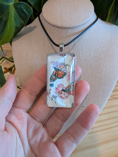 Butterfly and Flowers Pendant Necklace