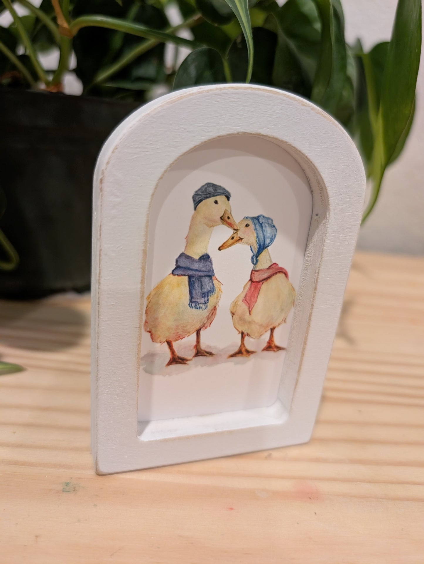 Mini Whimsical Duck Art Print - Wood Arch Frame - Lora Cavallin Art