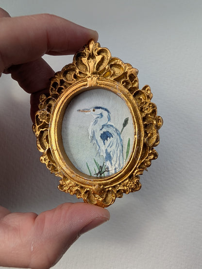 Mini Blue Heron Painting - Original Watercolor Art by Lora Cavallin