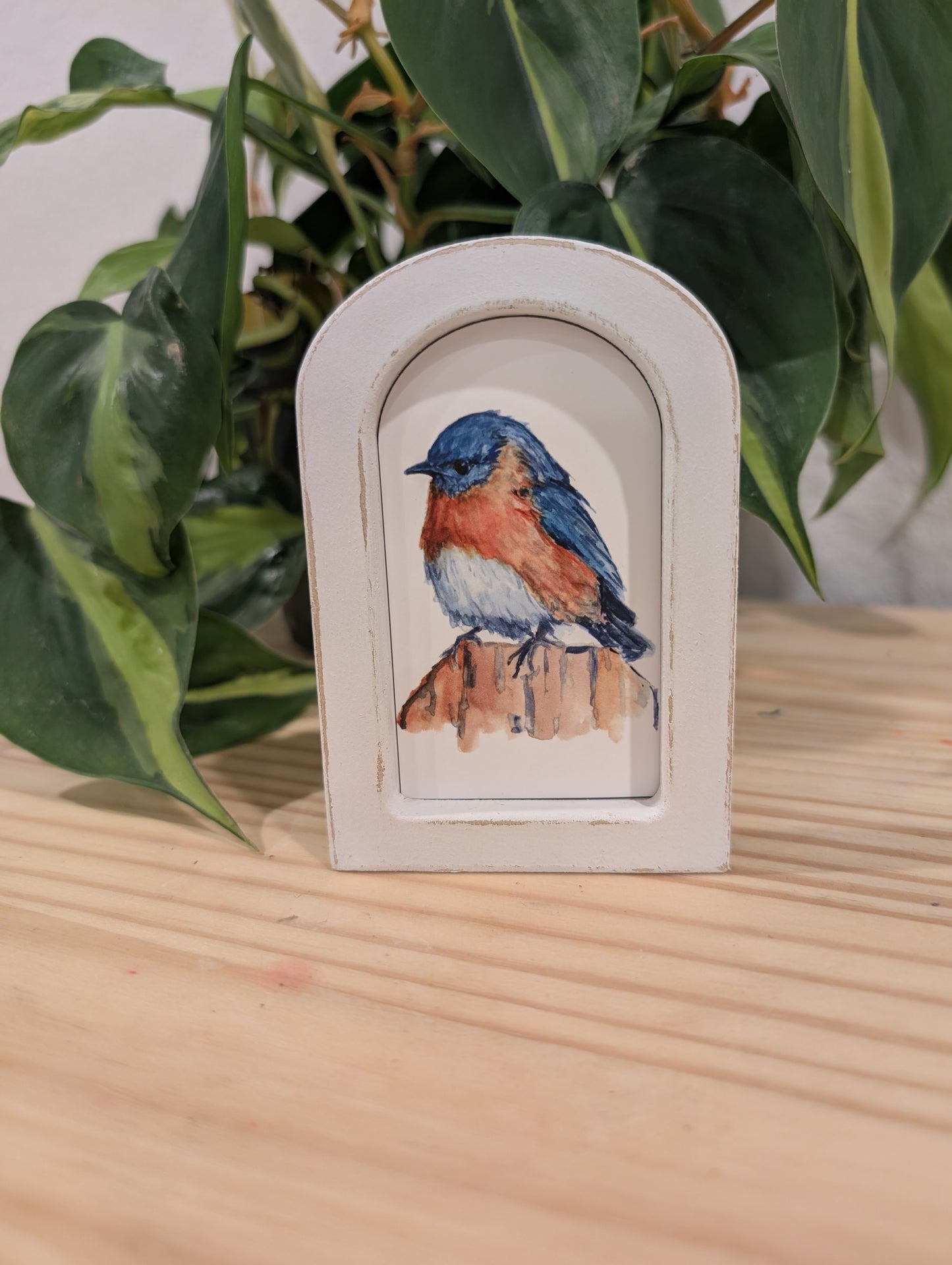 Mini Bluebird Art Print - Wood Arch Frame - Lora Cavallin Art