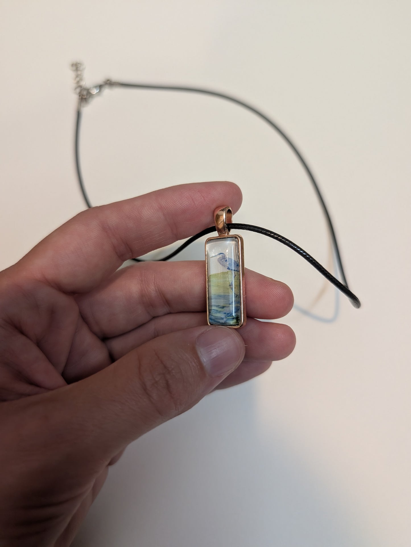 Blue Heron in Creek Pendant Necklace - Lora Cavallin Art