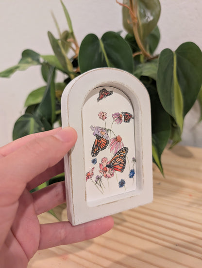 Mini Butterflies and Flowers Print - Wood Arch Frame - Lora Cavallin Art
