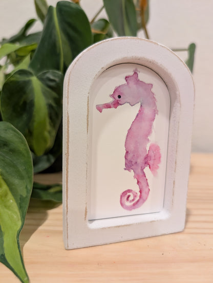 Mini Seahorse Art Print - Wood Arch Frame - Lora Cavallin Art