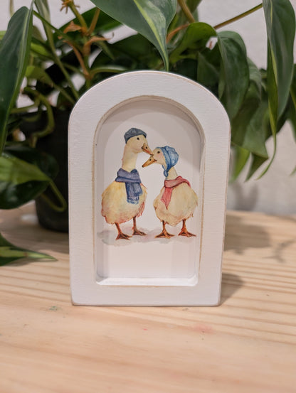 Mini Whimsical Duck Art Print - Wood Arch Frame - Lora Cavallin Art