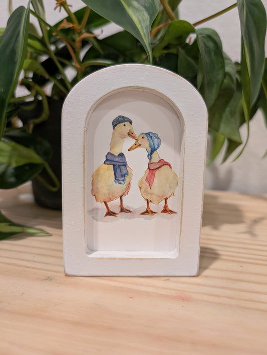 Mini Whimsical Duck Art Print - Wood Arch Frame - Lora Cavallin Art