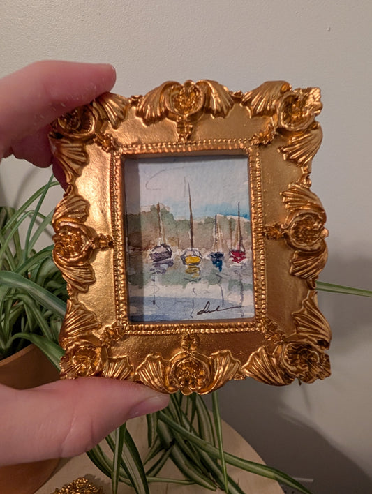 Mini Sailboat Painting - Original Watercolor Art by Lora Cavallin