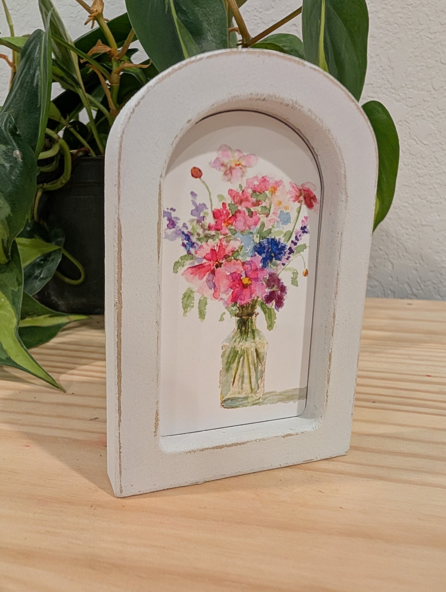 Mini Floral Print - Wood Arch Frame - Lora Cavallin Art
