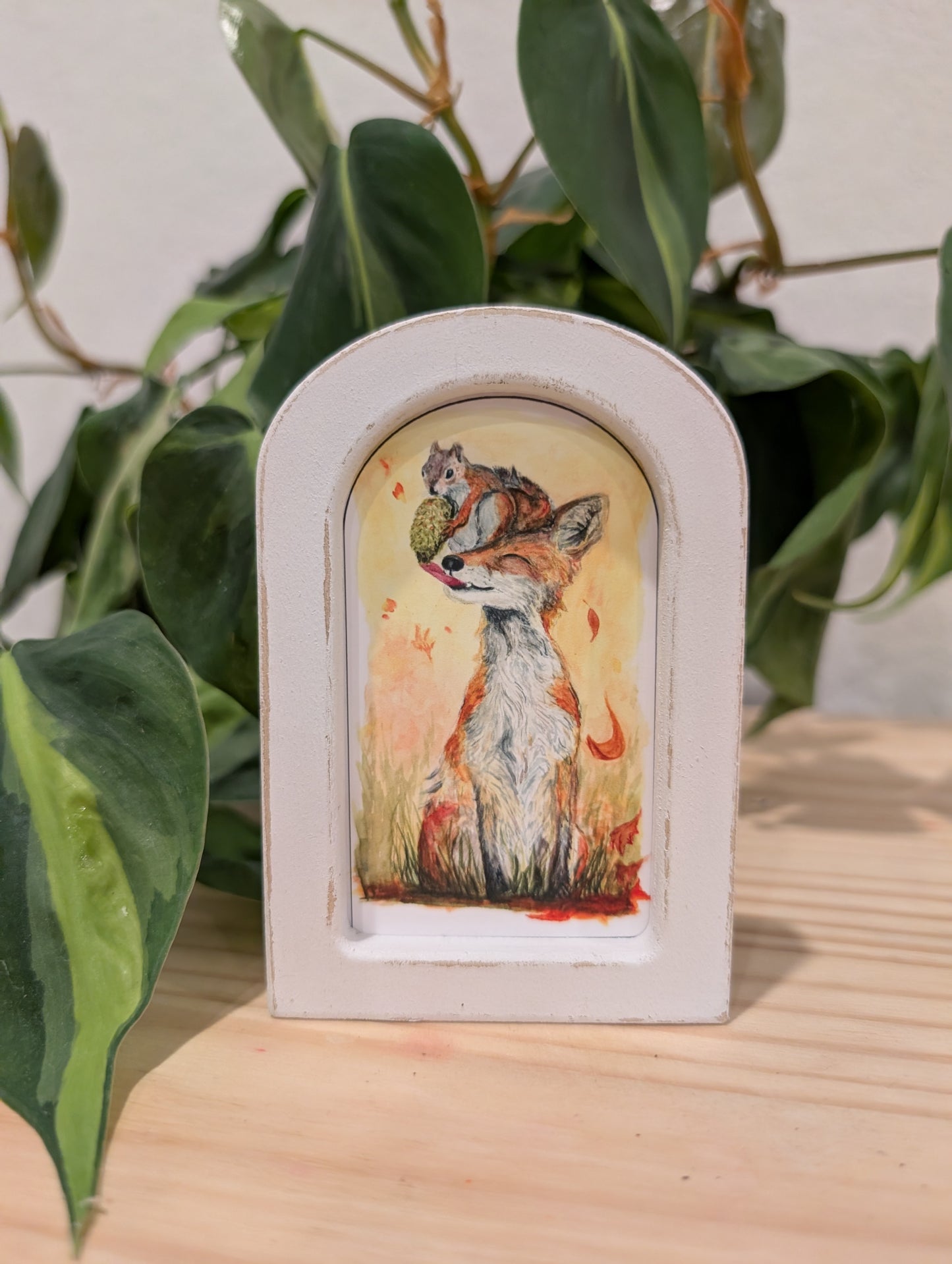 Mini Fox and Squirrel Art Print - Wood Arch Frame - Lora Cavallin Art