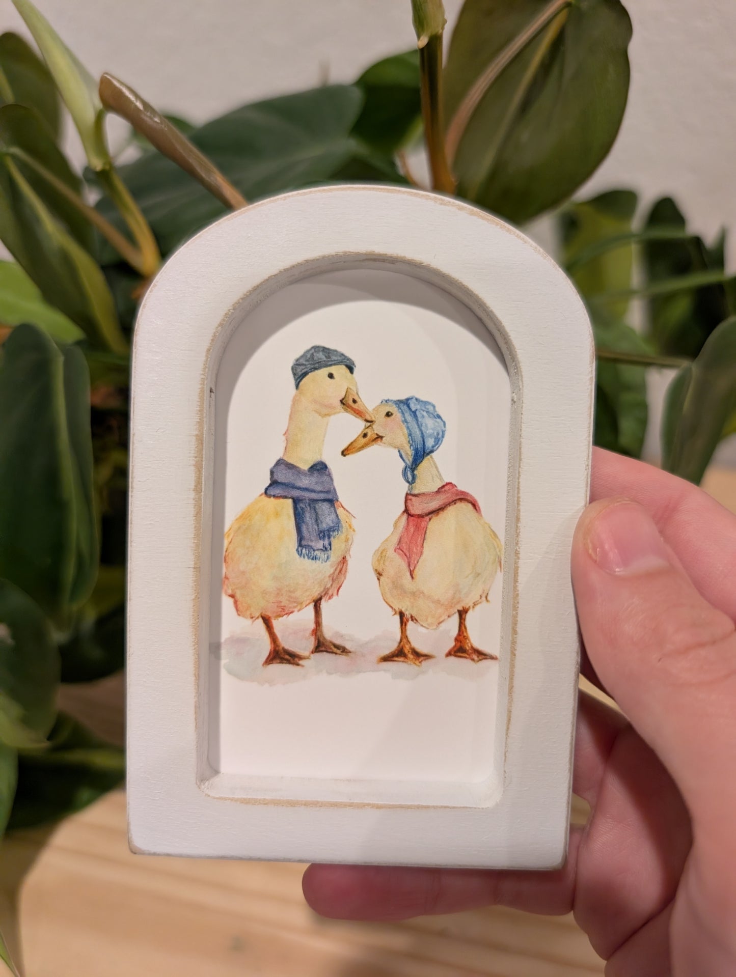 Mini Whimsical Duck Art Print - Wood Arch Frame - Lora Cavallin Art