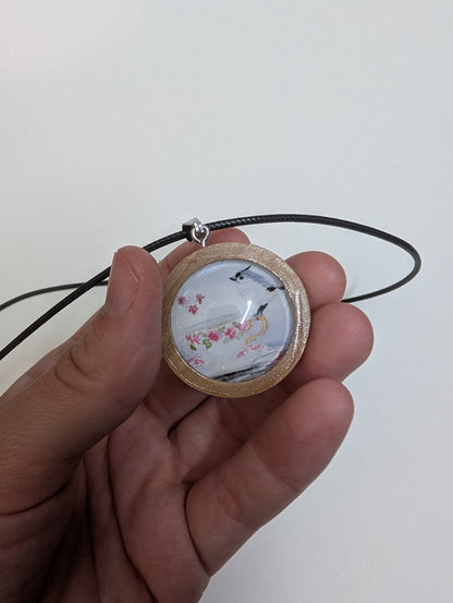 Titmouse Bird on Teacup Pendant Necklace - Lora Cavallin Art