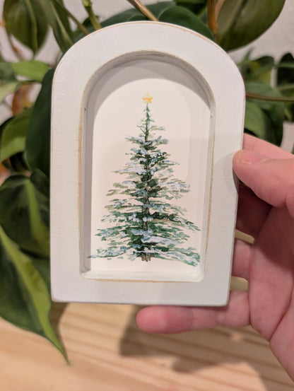Mini Christmas Tree Art Print - Wood Arch Frame - Lora Cavallin Art