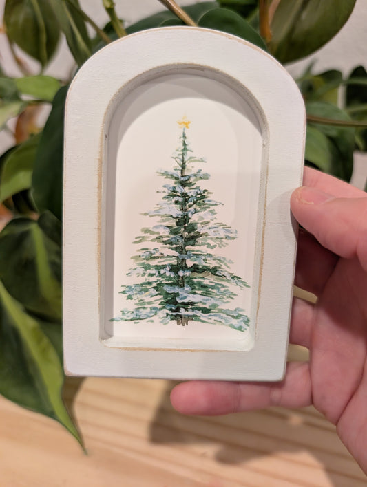 Mini Christmas Tree Art Print - Wood Arch Frame - Lora Cavallin Art