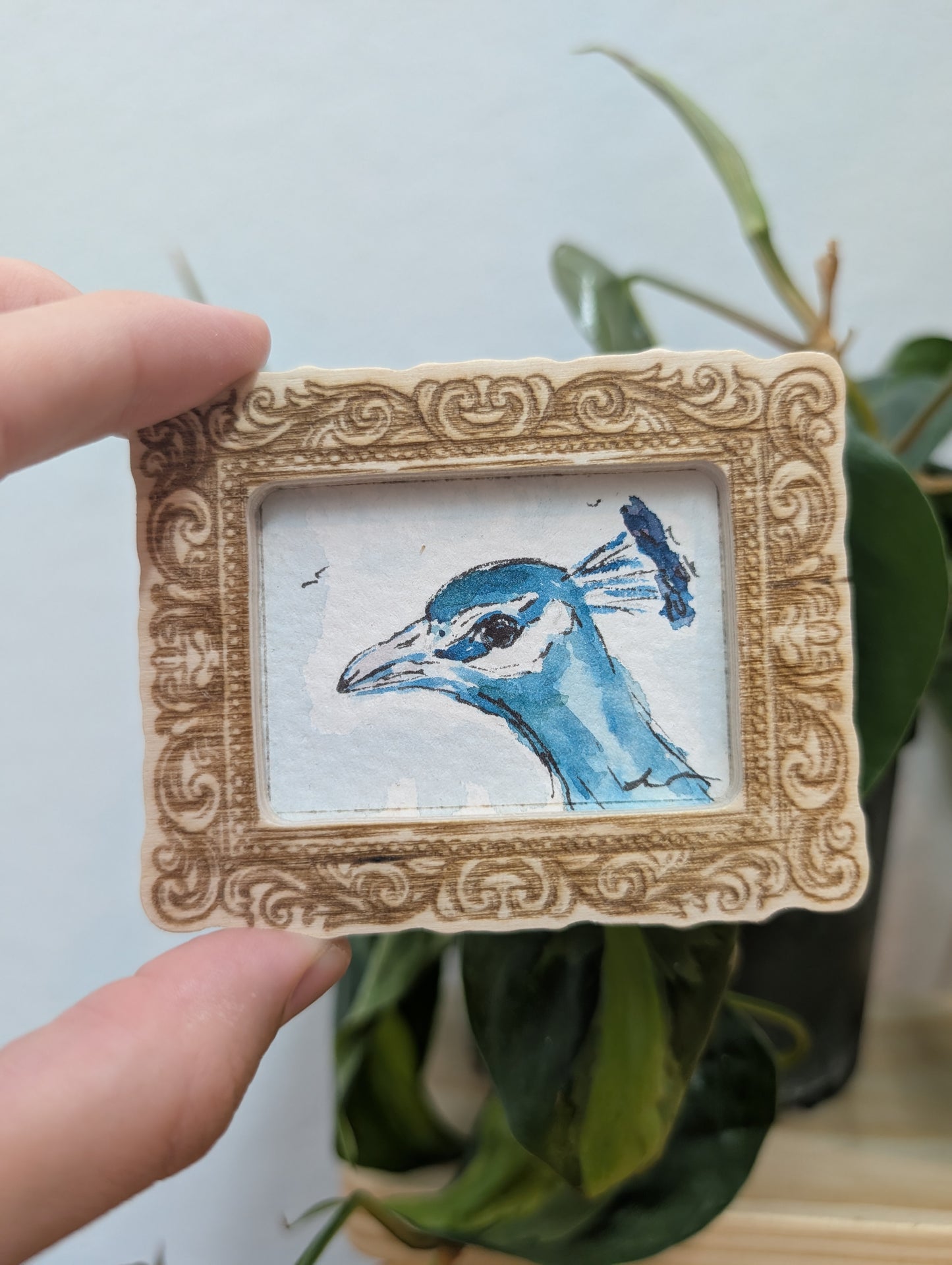 Mini Peacock Painting - Original Watercolor Art by Lora Cavallin