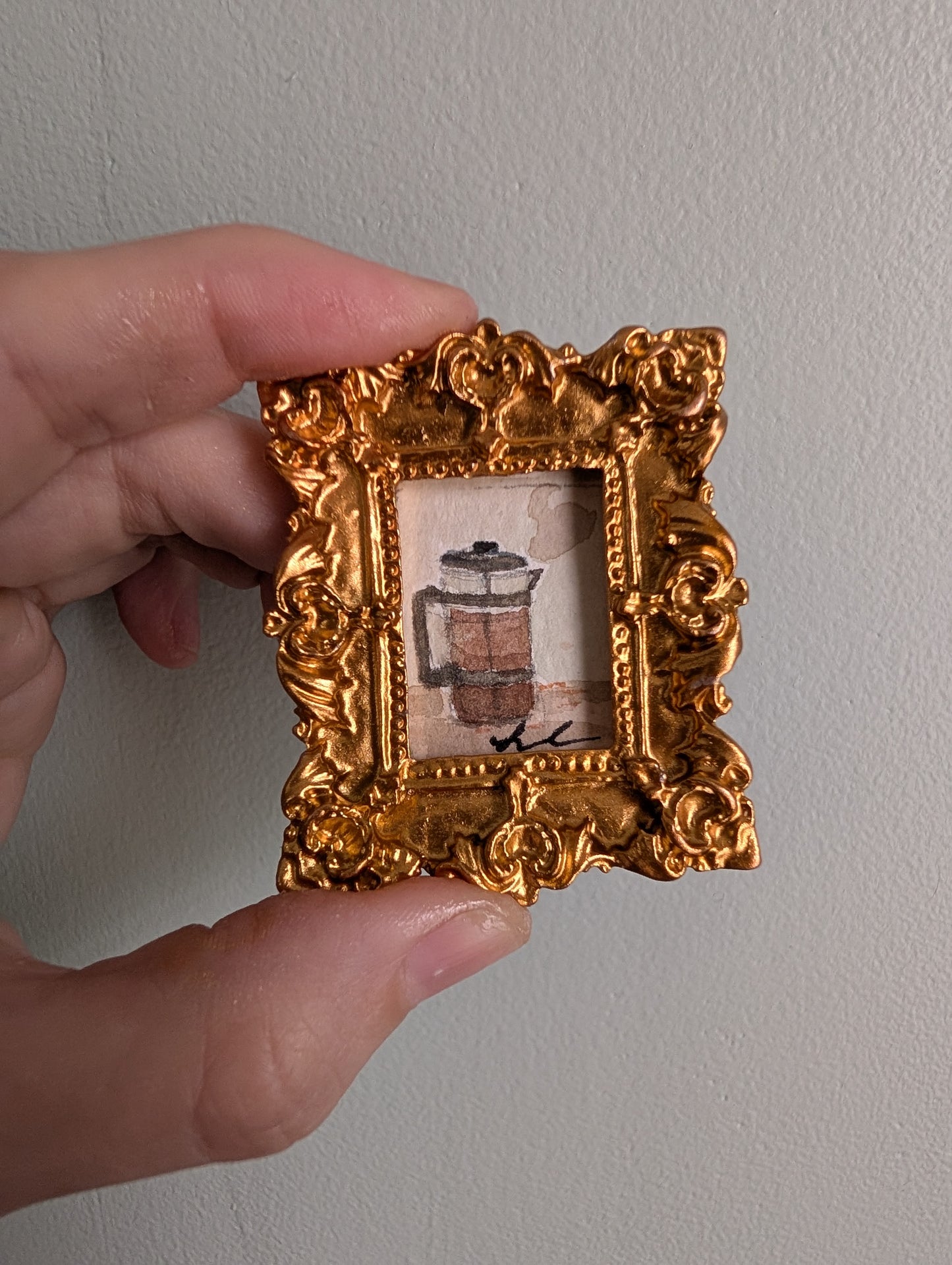 Mini French Press Coffee Maker Painting - Original Watercolor Art by Lora Cavallin