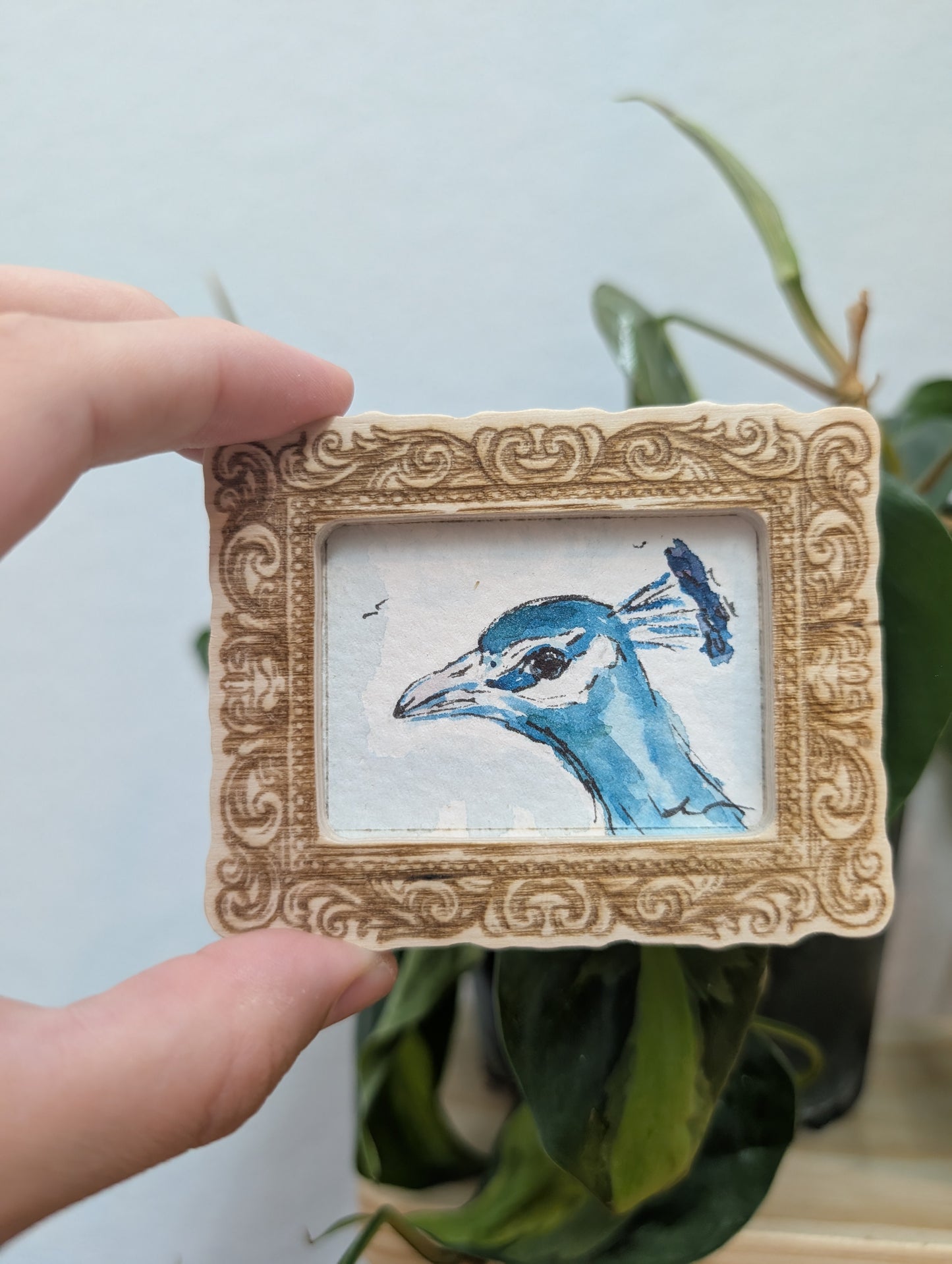 Mini Peacock Painting - Original Watercolor Art by Lora Cavallin