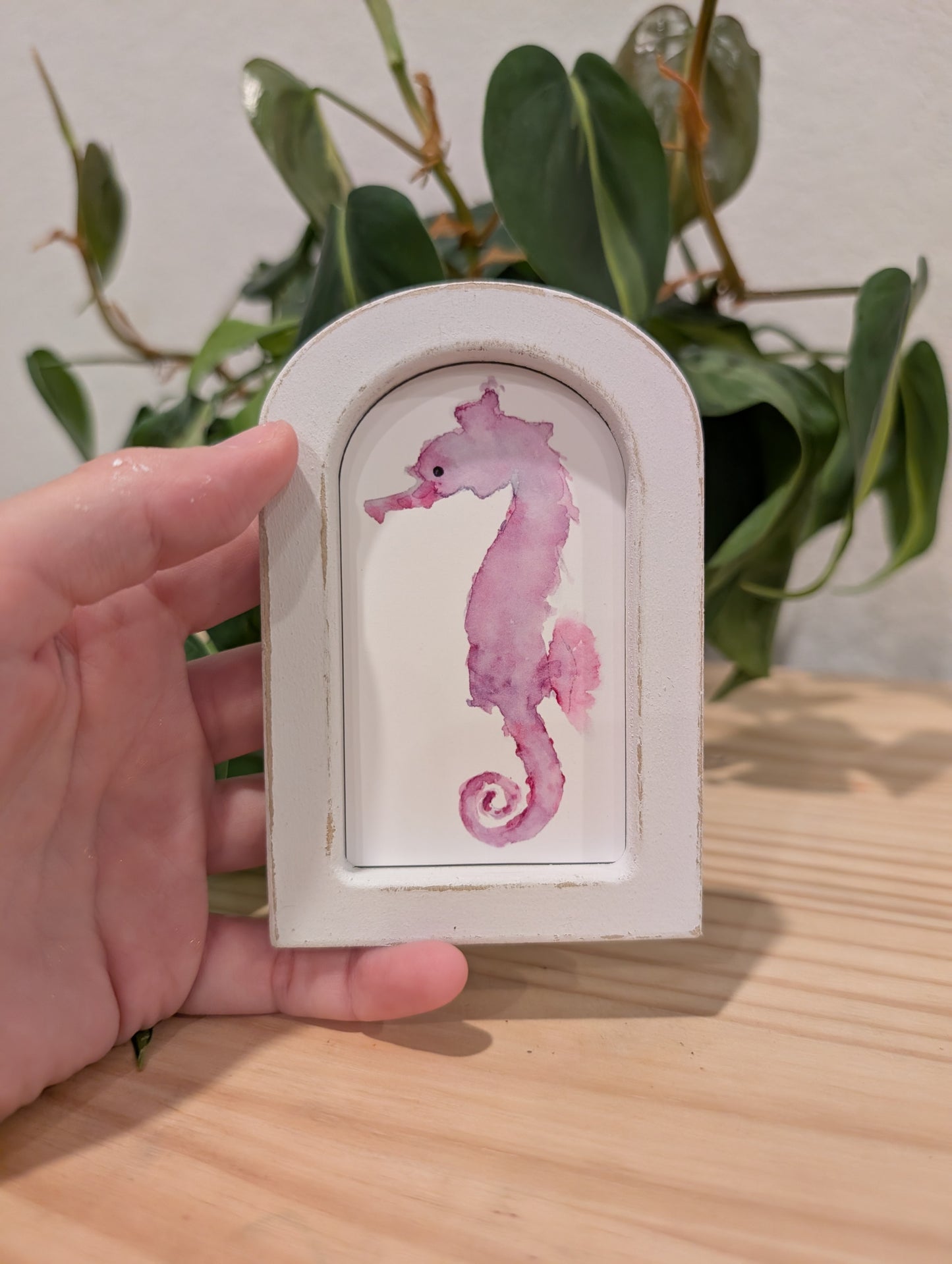 Mini Seahorse Art Print - Wood Arch Frame - Lora Cavallin Art