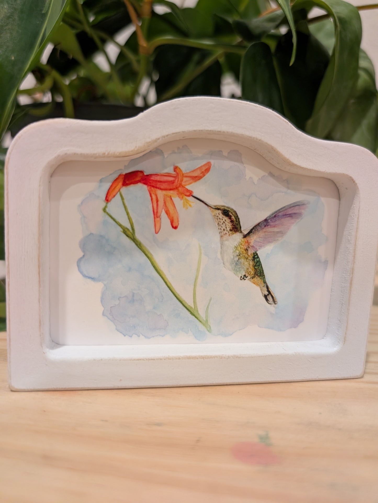 Mini Hummingbird Art Print - Wood Arch Frame - Lora Cavallin Art