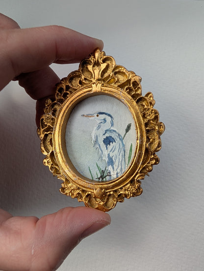 Mini Blue Heron Painting - Original Watercolor Art by Lora Cavallin
