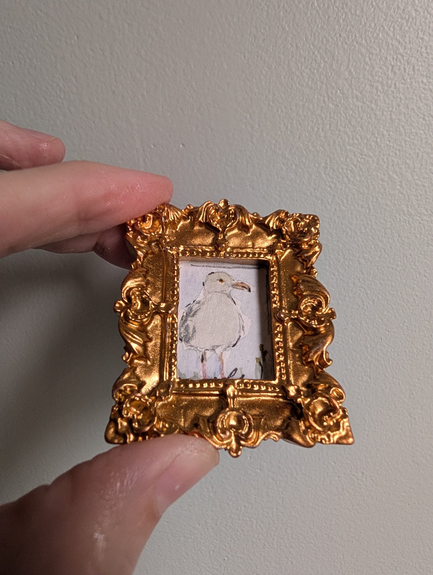 Mini Seagull Painting - Original Watercolor Art by Lora Cavallin