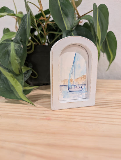 Mini Sailboat Art Print - Wood Arch Frame - Lora Cavallin Art