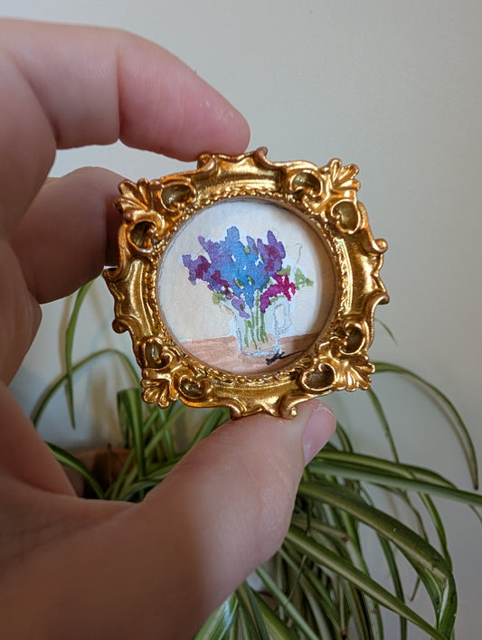 Mini Vase of Flowers Painting - Original Watercolor Art by Lora Cavallin