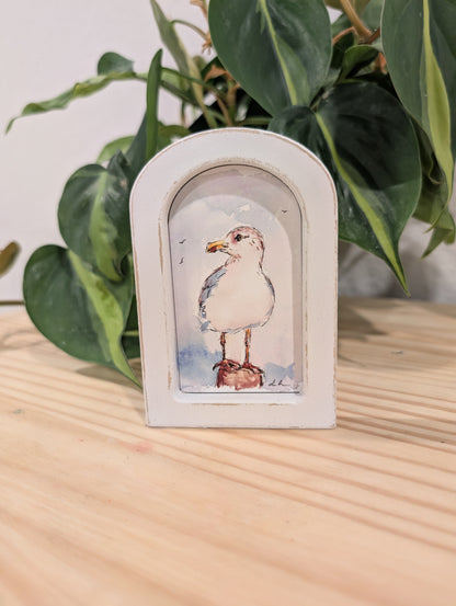 Mini Seagull Art Print - Wood Arch Frame - Lora Cavallin Art