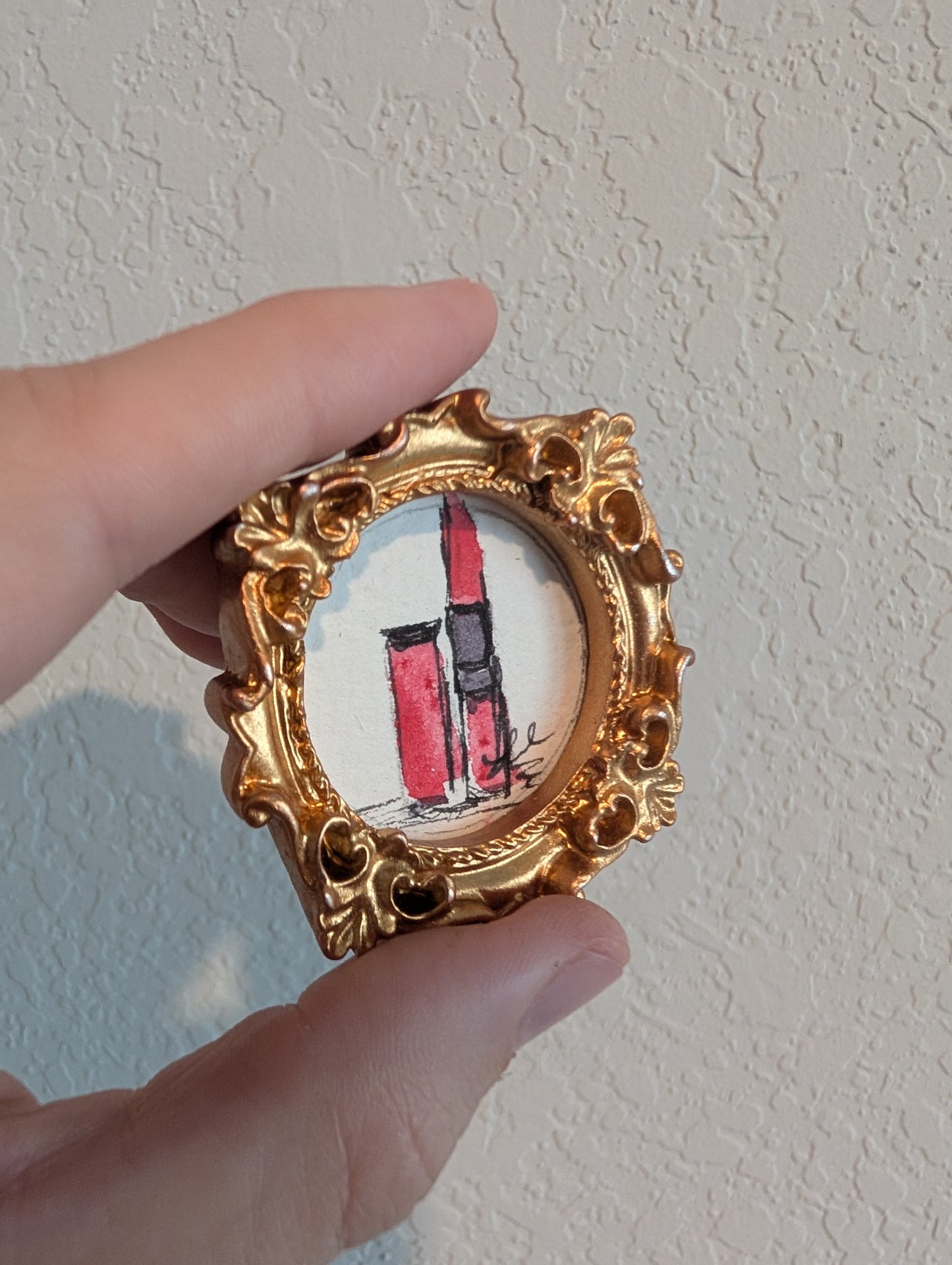Mini Lipstick Painting - Original Watercolor Art by Lora Cavallin