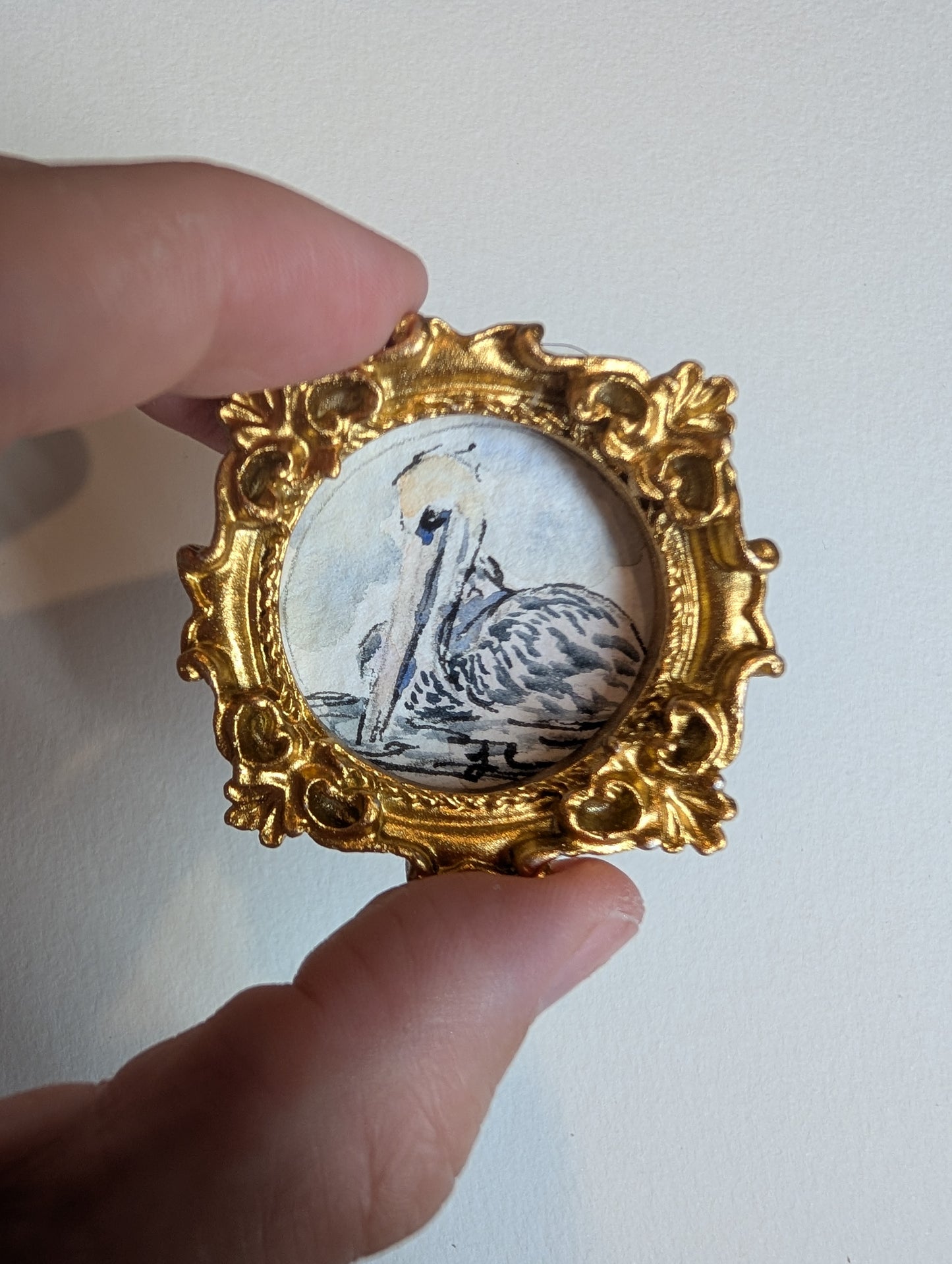 Mini Pelican Painting - Original Watercolor Art by Lora Cavallin