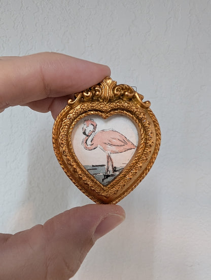 Mini Flamingo Painting - Tiny Original Watercolor Art by Lora Cavallin