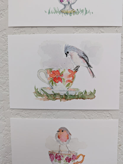 Six Bird and Teacup Art Prints