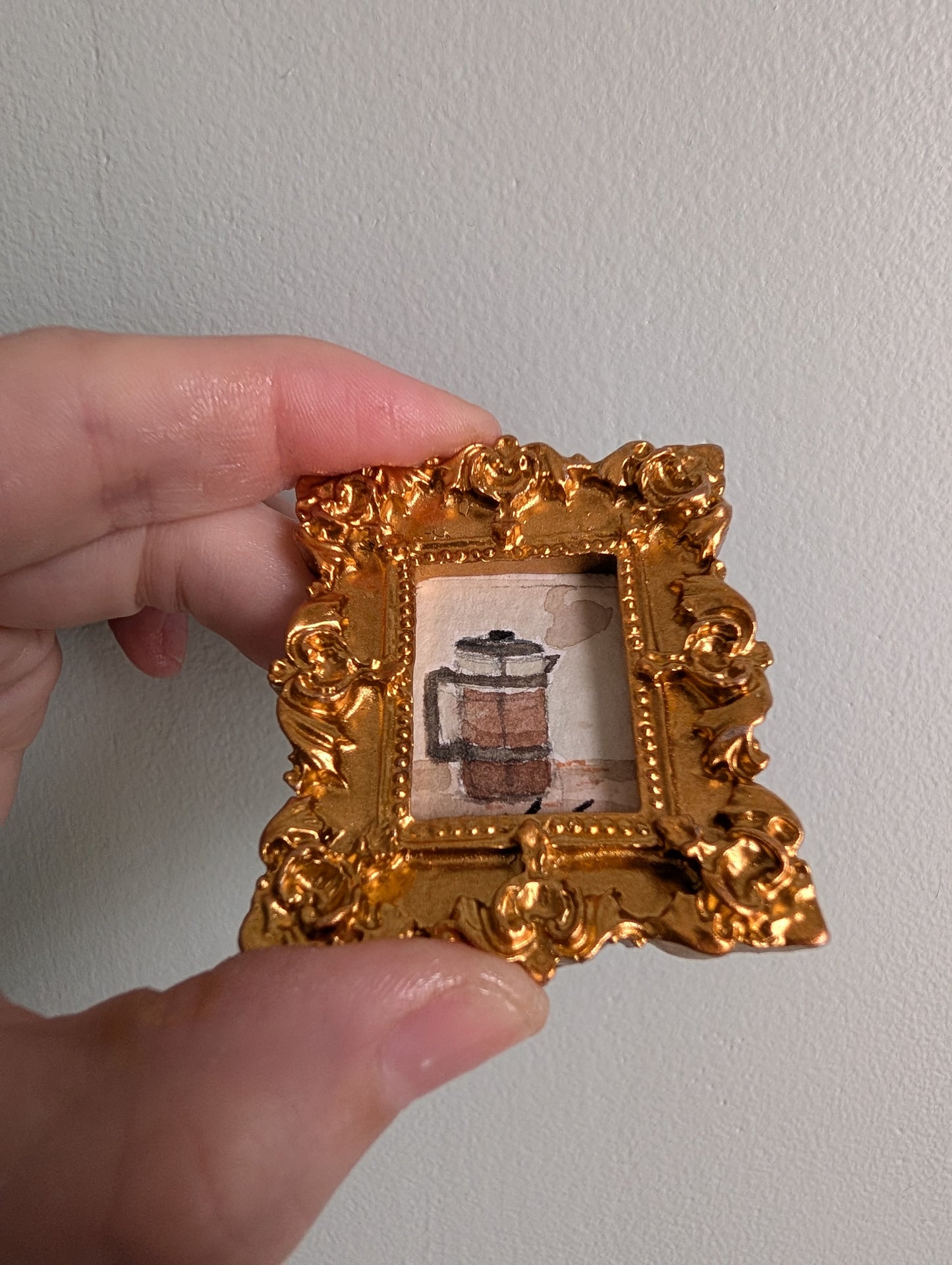 Mini French Press Coffee Maker Painting - Original Watercolor Art by Lora Cavallin