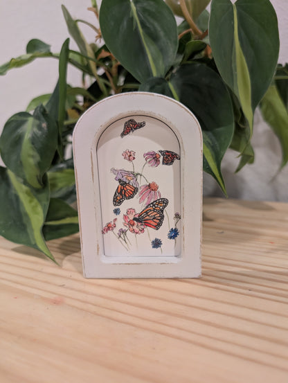 Mini Butterflies and Flowers Print - Wood Arch Frame - Lora Cavallin Art