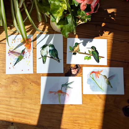 Set of 5 Hummingbird Art Prints – Unframed Watercolor Giclée Prints by Lora Cavallin – Bird Wall Art for Home Decor